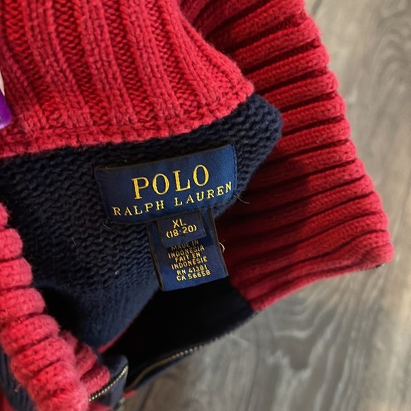 Polo by Ralph Lauren Red and Blue Rugby Striped Sweater Pullover Youth XL 18-20 - Picture 6 of 6